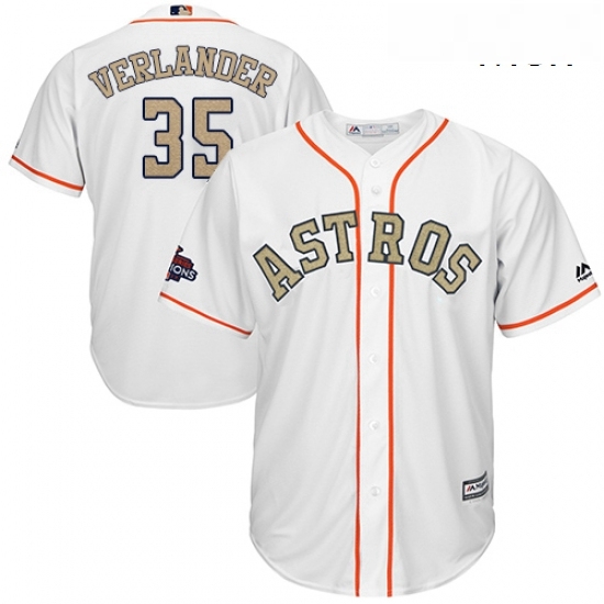 Mens Majestic Houston Astros 35 Justin Verlander Replica White 2018 Gold Program Cool Base MLB Jersey Mens Majestic Houston Astros 35 Justin Verlander Replica White 2018 Gold Program Cool Base MLB Jersey
