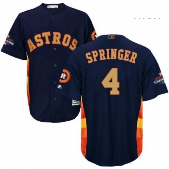 Mens Majestic Houston Astros 4 George Springer Replica Navy Blue Alternate 2018 Gold Program Cool Base MLB Jersey Mens Majestic Houston Astros 4 George Springer Replica Navy Blue Alternate 2018 Gold Program Cool Base MLB Jersey