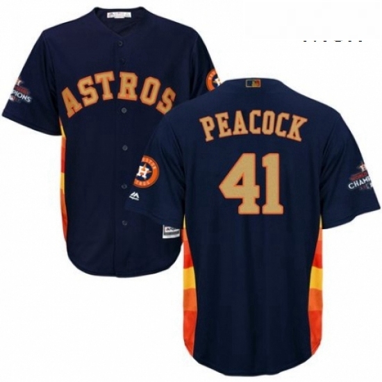 Mens Majestic Houston Astros 41 Brad Peacock Replica Navy Blue Alternate 2018 Gold Program Cool Base MLB Jersey Mens Majestic Houston Astros 41 Brad Peacock Replica Navy Blue Alternate 2018 Gold Program Cool Base MLB Jersey