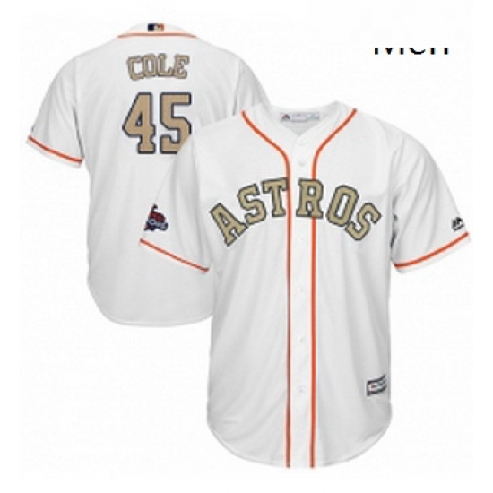 Mens Majestic Houston Astros 45 Gerrit Cole Replica White 2018 Gold Program Cool Base MLB Jersey Mens Majestic Houston Astros 45 Gerrit Cole Replica White 2018 Gold Program Cool Base MLB Jersey