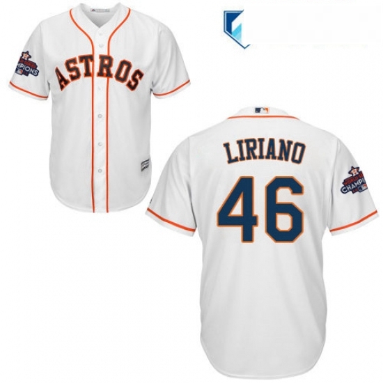Mens Majestic Houston Astros 46 Francisco Liriano Replica White Home 2017 World Series Champions Cool Base MLB Jersey Mens Majestic Houston Astros 46 Francisco Liriano Replica White Home 2017 World Series Champions Cool Base MLB Jersey