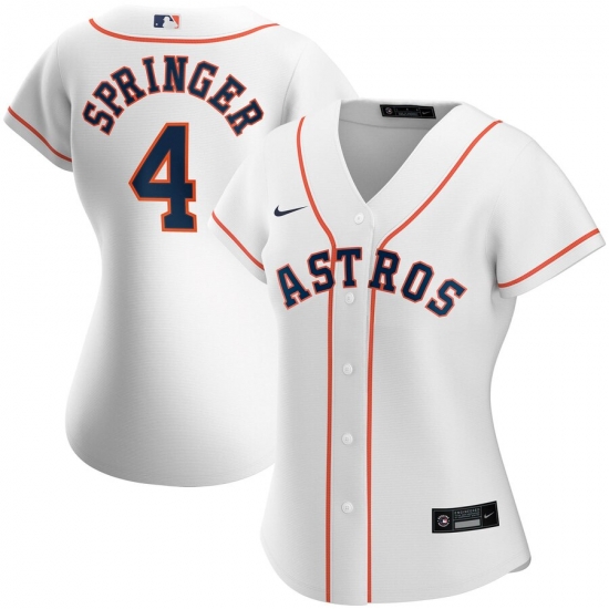 Houston Astros 4 George Springer Nike Women Home 2020 MLB Player Jersey White Houston Astros 4 George Springer Nike Women Home 2020 MLB Player Jersey White