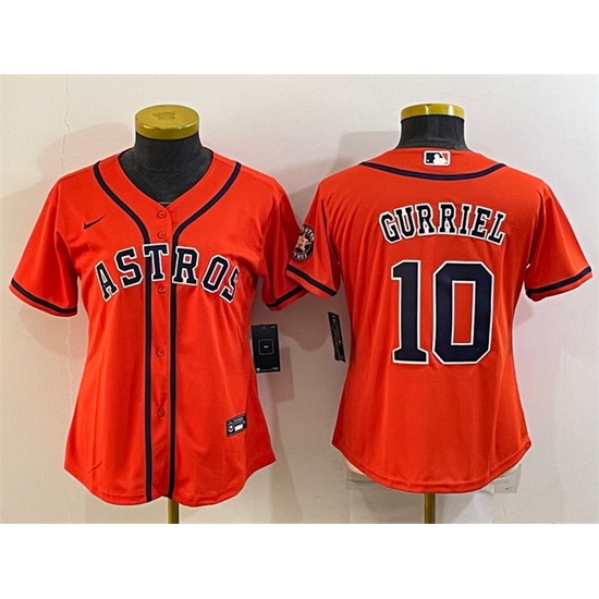 Women Houston Astros 10 Yuli Gurriel Orange With Patch Cool Base Stitched Baseball Jersey 1 Women Houston Astros 10 Yuli Gurriel Orange With Patch Cool Base Stitched Baseball Jersey 1