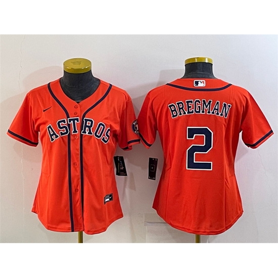 Women Houston Astros 2 Alex Bregman Orange With Patch Cool Base Stitched Baseball Jerseys Women Houston Astros 2 Alex Bregman Orange With Patch Cool Base Stitched Baseball Jerseys