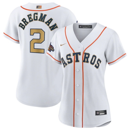 Women Houston Astros 2 Alex Bregman White 2023 Gold Collection With World Serise Champions Patch Stitched Jersey Women Houston Astros 2 Alex Bregman White 2023 Gold Collection With World Serise Champions Patch Stitched Jersey
