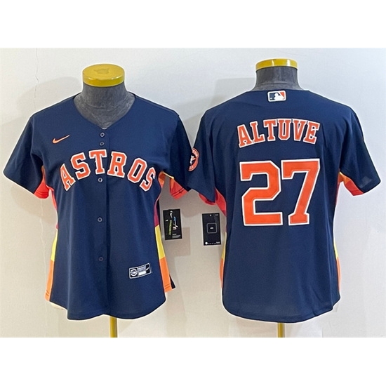 Women Houston Astros 27 Jose Altuve Navy With Patch Cool Base Stitched Baseball Jersey Women Houston Astros 27 Jose Altuve Navy With Patch Cool Base Stitched Baseball Jersey