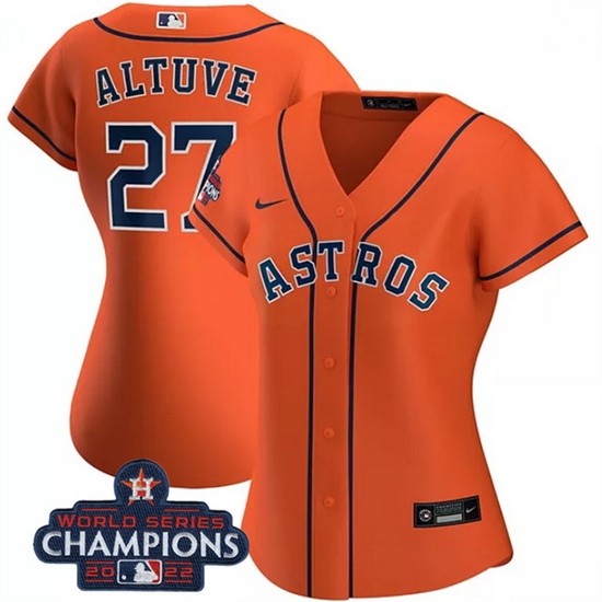 Women Houston Astros 27 Jose Altuve Orange 2022 World Series Champions Cool Base Stitched Baseball Jersey Women Houston Astros 27 Jose Altuve Orange 2022 World Series Champions Cool Base Stitched Baseball Jersey