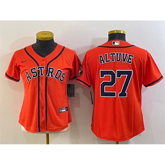 Women Houston Astros 27 Jose Altuve Orange With Patch Cool Base Stitched Baseball Jersey Women Houston Astros 27 Jose Altuve Orange With Patch Cool Base Stitched Baseball Jersey