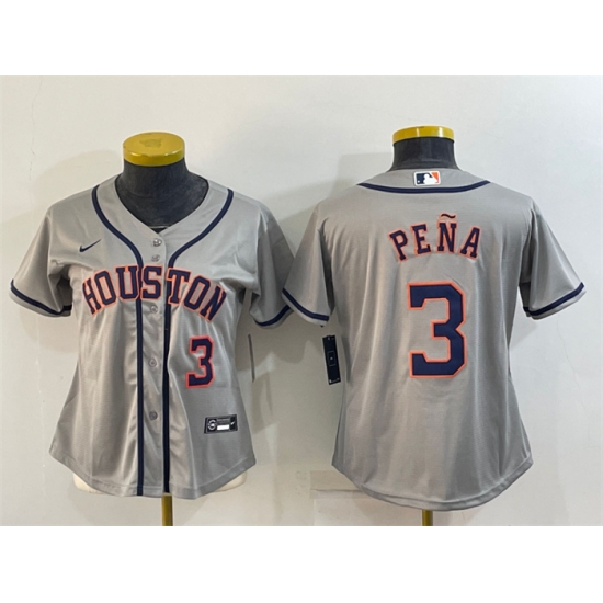 Women Houston Astros 3 Jeremy Pe F1a Gray Cool Base Stitched Baseball Jersey