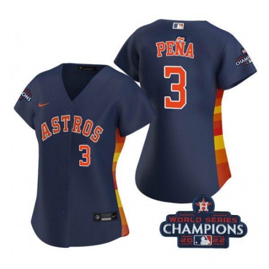 Women Houston Astros 3 Jeremy Pe F1a Navy 2022 World Series Champions With No In Front Stitched Baseball Jersey Women Houston Astros 3 Jeremy Pe F1a Navy 2022 World Series Champions With No In Front Stitched Baseball Jersey