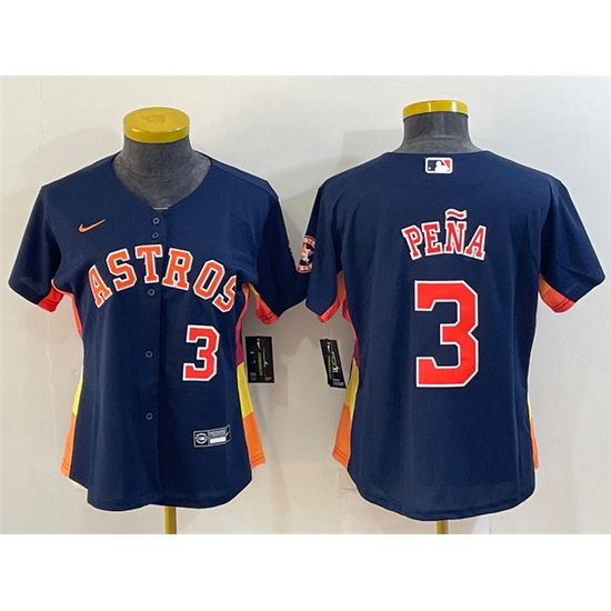 Women Houston Astros 3 Jeremy Pena Navy With Patch Cool Base Stitched Baseball Jersey Women Houston Astros 3 Jeremy Pena Navy With Patch Cool Base Stitched Baseball Jersey