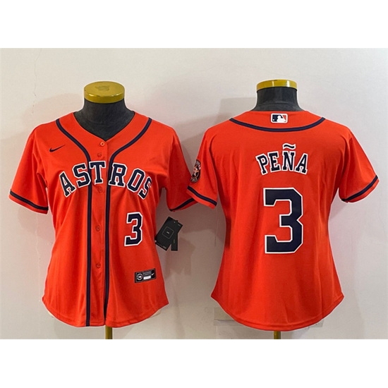 Women Houston Astros 3 Jeremy Pena Orange With Patch Cool Base Stitched Baseball Jersey 1 Women Houston Astros 3 Jeremy Pena Orange With Patch Cool Base Stitched Baseball Jersey 1