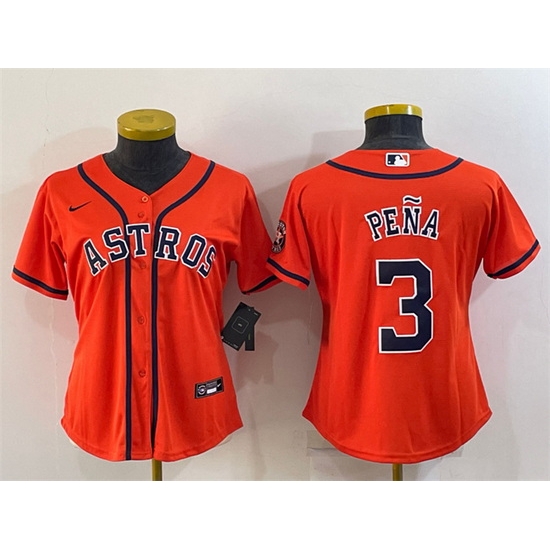 Women Houston Astros 3 Jeremy Pena Orange With Patch Cool Base Stitched Baseball Jersey Women Houston Astros 3 Jeremy Pena Orange With Patch Cool Base Stitched Baseball Jersey