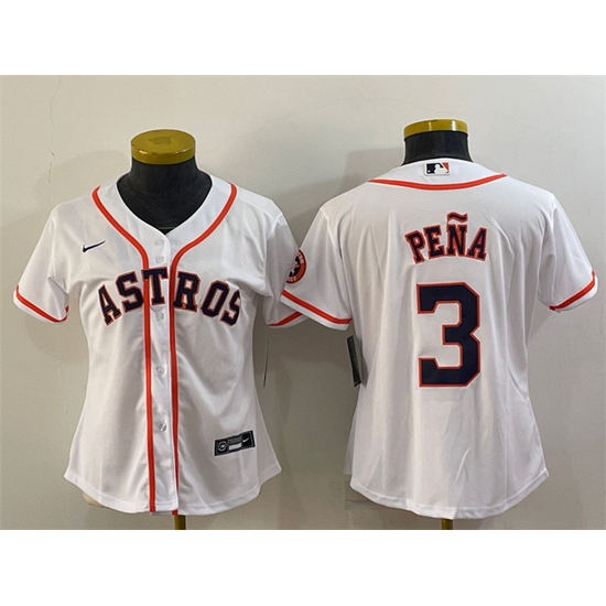 Women Houston Astros 3 Jeremy Pena White With Patch Cool Base Stitched Baseball Jersey Women Houston Astros 3 Jeremy Pena White With Patch Cool Base Stitched Baseball Jersey