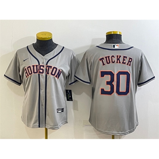 Women Houston Astros 30 Kyle Tucker Gray Cool Base Stitched Baseball Jerseys Women Houston Astros 30 Kyle Tucker Gray Cool Base Stitched Baseball Jerseys