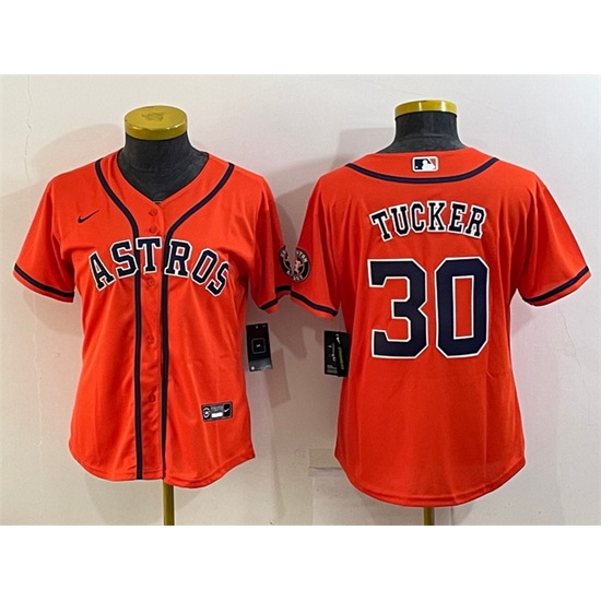 Women Houston Astros 30 Kyle Tucker Orange With Patch Cool Base Stitched Baseball Jersey Women Houston Astros 30 Kyle Tucker Orange With Patch Cool Base Stitched Baseball Jersey