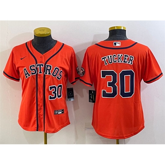 Women Houston Astros 30 Kyle Tucker Orange With Patch Cool Base Stitched Baseball Jerseys Women Houston Astros 30 Kyle Tucker Orange With Patch Cool Base Stitched Baseball Jerseys