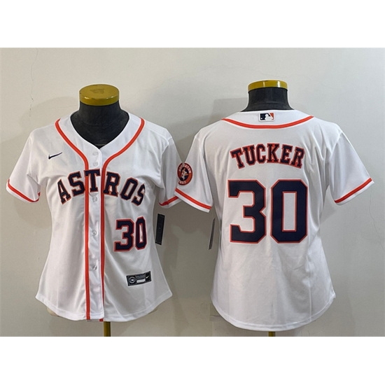 Women Houston Astros 30 Kyle Tucker White With Patch Cool Base Stitched Baseball Jerseys Women Houston Astros 30 Kyle Tucker White With Patch Cool Base Stitched Baseball Jerseys