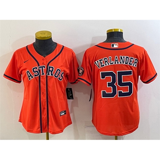 Women Houston Astros 35 Justin Verlander Orange With Patch Cool Base Stitched Baseball Jersey Women Houston Astros 35 Justin Verlander Orange With Patch Cool Base Stitched Baseball Jersey