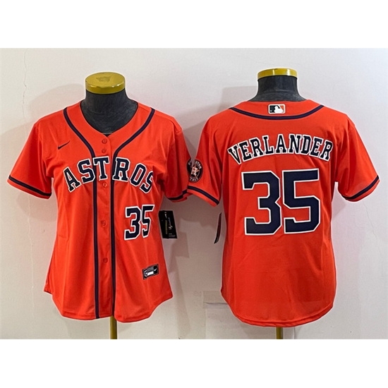 Women Houston Astros 35 Justin Verlander Orange With Patch Cool Base Stitched Baseball Jerseys Women Houston Astros 35 Justin Verlander Orange With Patch Cool Base Stitched Baseball Jerseys