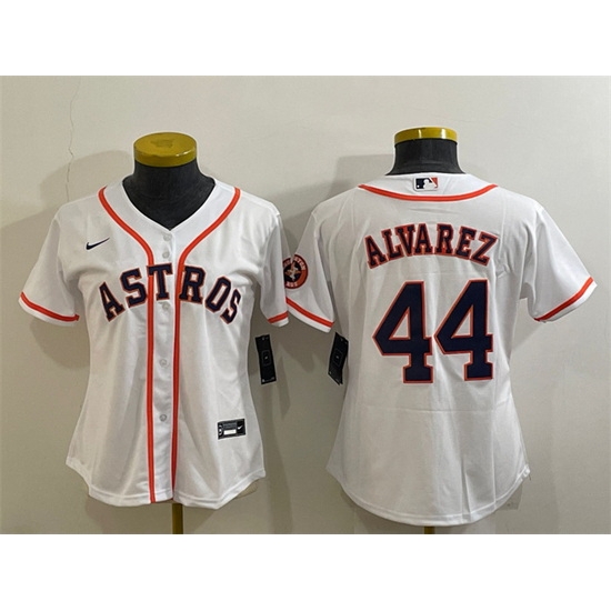 Women Houston Astros 44 Yordan Alvarez White With Patch Cool Base Stitched Baseball JerseyS Women Houston Astros 44 Yordan Alvarez White With Patch Cool Base Stitched Baseball JerseyS
