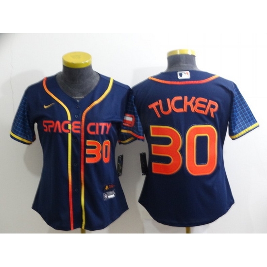 Women's Houston Astros #30 Kyle Tucker Number 2022 Navy Blue City Connect Cool Base Stitched Jersey Women's Houston Astros #30 Kyle Tucker Number 2022 Navy Blue City Connect Cool Base Stitched Jersey