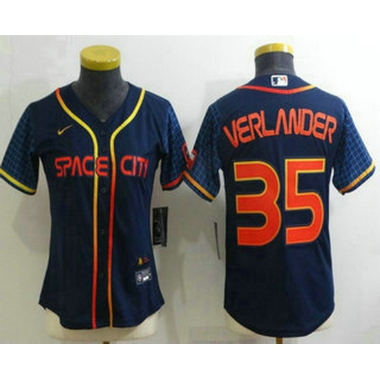 Women's Houston Astros #35 Justin Verlander 2022 Navy Blue City Connect Cool Base Stitched Jersey Women's Houston Astros #35 Justin Verlander 2022 Navy Blue City Connect Cool Base Stitched Jersey
