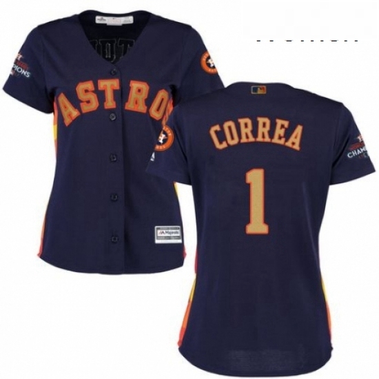 Womens Majestic Houston Astros 1 Carlos Correa Authentic Navy Blue Alternate 2018 Gold Program Cool Base MLB Jersey Womens Majestic Houston Astros 1 Carlos Correa Authentic Navy Blue Alternate 2018 Gold Program Cool Base MLB Jersey