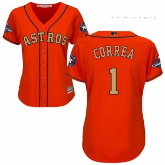 Womens Majestic Houston Astros 1 Carlos Correa Authentic Orange Alternate 2018 Gold Program Cool Base MLB Jersey Womens Majestic Houston Astros 1 Carlos Correa Authentic Orange Alternate 2018 Gold Program Cool Base MLB Jersey