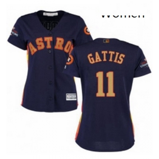 Womens Majestic Houston Astros 11 Evan Gattis Authentic Navy Blue Alternate 2018 Gold Program Cool Base MLB Jersey Womens Majestic Houston Astros 11 Evan Gattis Authentic Navy Blue Alternate 2018 Gold Program Cool Base MLB Jersey