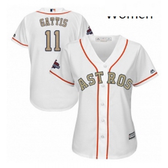 Womens Majestic Houston Astros 11 Evan Gattis Authentic White 2018 Gold Program Cool Base MLB Jersey Womens Majestic Houston Astros 11 Evan Gattis Authentic White 2018 Gold Program Cool Base MLB Jersey