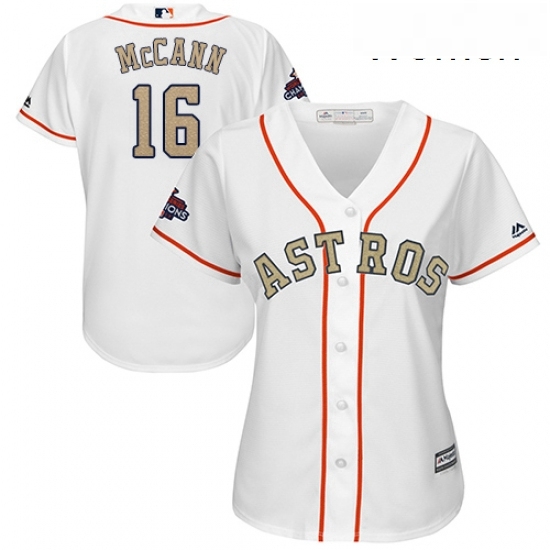 Womens Majestic Houston Astros 16 Brian McCann Authentic White 2018 Gold Program Cool Base MLB Jersey Womens Majestic Houston Astros 16 Brian McCann Authentic White 2018 Gold Program Cool Base MLB Jersey
