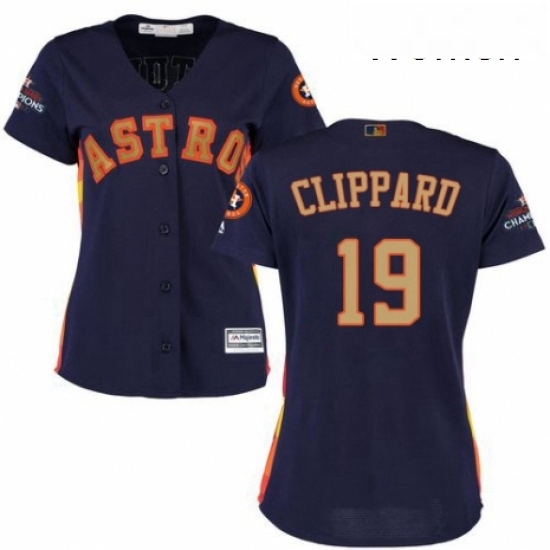 Womens Majestic Houston Astros 19 Tyler Clippard Authentic Navy Blue Alternate 2018 Gold Program Cool Base MLB Jersey Womens Majestic Houston Astros 19 Tyler Clippard Authentic Navy Blue Alternate 2018 Gold Program Cool Base MLB Jersey