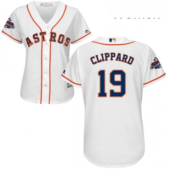Womens Majestic Houston Astros 19 Tyler Clippard Replica White Home 2017 World Series Champions Cool Base MLB Jersey Womens Majestic Houston Astros 19 Tyler Clippard Replica White Home 2017 World Series Champions Cool Base MLB Jersey