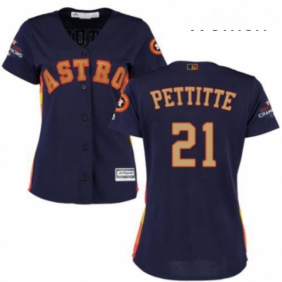 Womens Majestic Houston Astros 21 Andy Pettitte Authentic Navy Blue Alternate 2018 Gold Program Cool Base MLB Jersey Womens Majestic Houston Astros 21 Andy Pettitte Authentic Navy Blue Alternate 2018 Gold Program Cool Base MLB Jersey