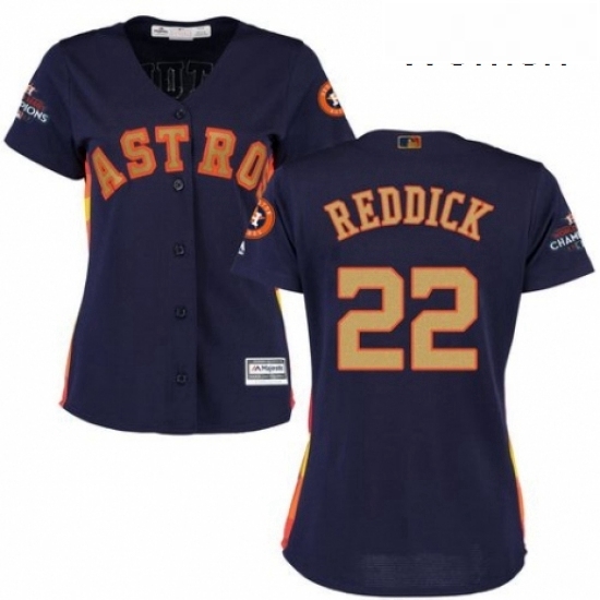 Womens Majestic Houston Astros 22 Josh Reddick Authentic Navy Blue Alternate 2018 Gold Program Cool Base MLB Jersey Womens Majestic Houston Astros 22 Josh Reddick Authentic Navy Blue Alternate 2018 Gold Program Cool Base MLB Jersey