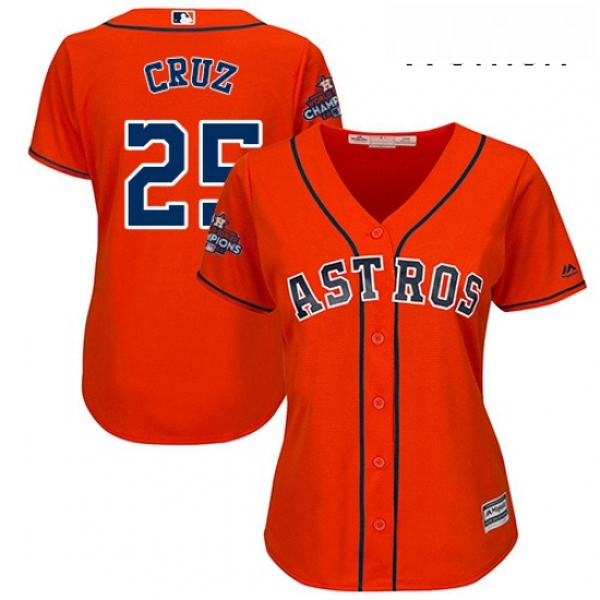 Womens Majestic Houston Astros 25 Jose Cruz Jr Authentic Orange Alternate 2017 World Series Champions Cool Base MLB Jersey Womens Majestic Houston Astros 25 Jose Cruz Jr Authentic Orange Alternate 2017 World Series Champions Cool Base MLB Jersey