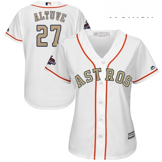 Womens Majestic Houston Astros 27 Jose Altuve Authentic White 2018 Gold Program Cool Base MLB Jersey Womens Majestic Houston Astros 27 Jose Altuve Authentic White 2018 Gold Program Cool Base MLB Jersey