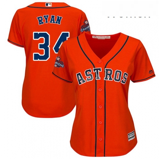 Womens Majestic Houston Astros 34 Nolan Ryan Replica Orange Alternate 2017 World Series Champions Cool Base MLB Jersey Womens Majestic Houston Astros 34 Nolan Ryan Replica Orange Alternate 2017 World Series Champions Cool Base MLB Jersey