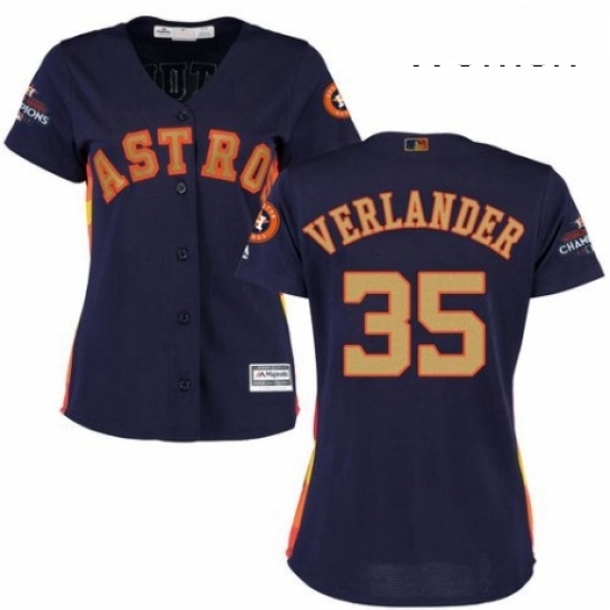Womens Majestic Houston Astros 35 Justin Verlander Authentic Navy Blue Alternate 2018 Gold Program Cool Base MLB Jersey Womens Majestic Houston Astros 35 Justin Verlander Authentic Navy Blue Alternate 2018 Gold Program Cool Base MLB Jersey