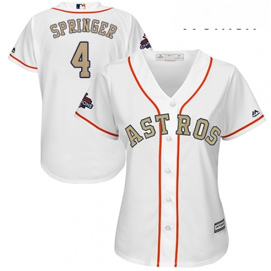 Womens Majestic Houston Astros 4 George Springer Authentic White 2018 Gold Program Cool Base MLB Jersey Womens Majestic Houston Astros 4 George Springer Authentic White 2018 Gold Program Cool Base MLB Jersey