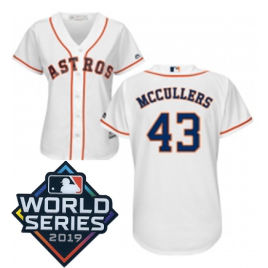 Womens Majestic Houston Astros 43 Lance McCullers White Home Cool Base Sitched 2019 World Series Patch Jersey Womens Majestic Houston Astros 43 Lance McCullers White Home Cool Base Sitched 2019 World Series Patch Jersey
