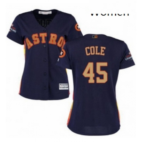 Womens Majestic Houston Astros 45 Gerrit Cole Authentic Navy Blue Alternate 2018 Gold Program Cool Base MLB Jersey Womens Majestic Houston Astros 45 Gerrit Cole Authentic Navy Blue Alternate 2018 Gold Program Cool Base MLB Jersey