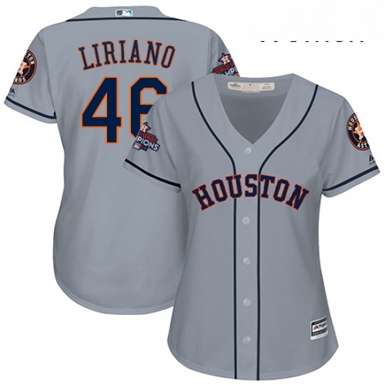 Womens Majestic Houston Astros 46 Francisco Liriano Replica Grey Road 2017 World Series Champions Cool Base MLB Jersey Womens Majestic Houston Astros 46 Francisco Liriano Replica Grey Road 2017 World Series Champions Cool Base MLB Jersey