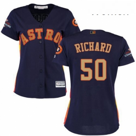 Womens Majestic Houston Astros 50 JR Richard Authentic Navy Blue Alternate 2018 Gold Program Cool Base MLB Jersey Womens Majestic Houston Astros 50 JR Richard Authentic Navy Blue Alternate 2018 Gold Program Cool Base MLB Jersey