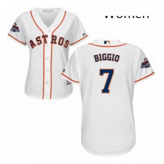 Womens Majestic Houston Astros 7 Craig Biggio Authentic White Home 2017 World Series Champions Cool Base MLB Jersey