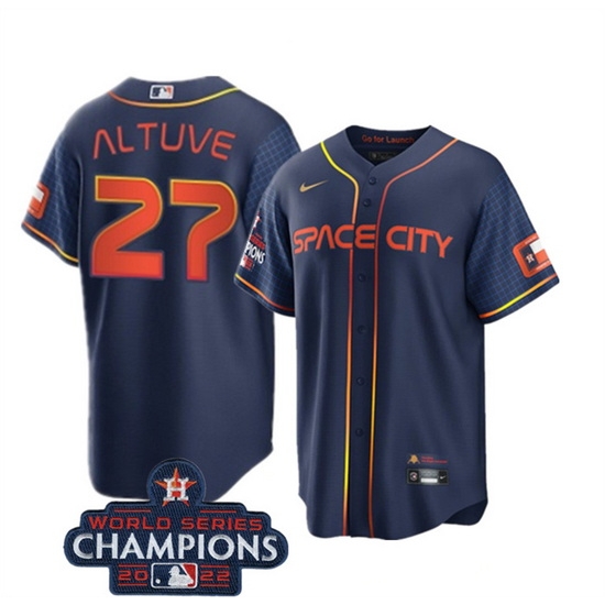 Youth Houston Astros 27 Jose Altuve Navy 2022 World Series Champions City Connect Stitched BaseballJersey Youth Houston Astros 27 Jose Altuve Navy 2022 World Series Champions City Connect Stitched BaseballJersey