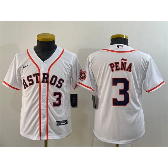 Youth Houston Astros 3 Jeremy Pena White With Patch Cool Base Stitched JerseyS Youth Houston Astros 3 Jeremy Pena White With Patch Cool Base Stitched JerseyS