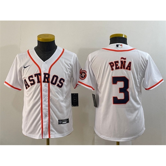 Youth Houston Astros 3 Jeremy Pena White With Patch Cool Base Stitched Jersey Youth Houston Astros 3 Jeremy Pena White With Patch Cool Base Stitched Jersey