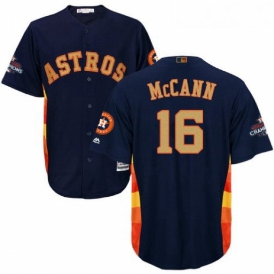 Youth Majestic Houston Astros 16 Brian McCann Authentic Navy Blue Alternate 2018 Gold Program Cool Base MLB Jersey Youth Majestic Houston Astros 16 Brian McCann Authentic Navy Blue Alternate 2018 Gold Program Cool Base MLB Jersey